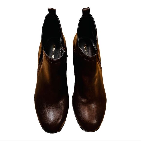 Sun + Stone Boots Womens 8M Brown Cadee Ankle Booties Zip Almond Toe Leather - Picture 3 of 11